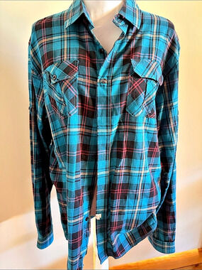 Sovereign Code Plaid Button Down in Blue & Black XL
